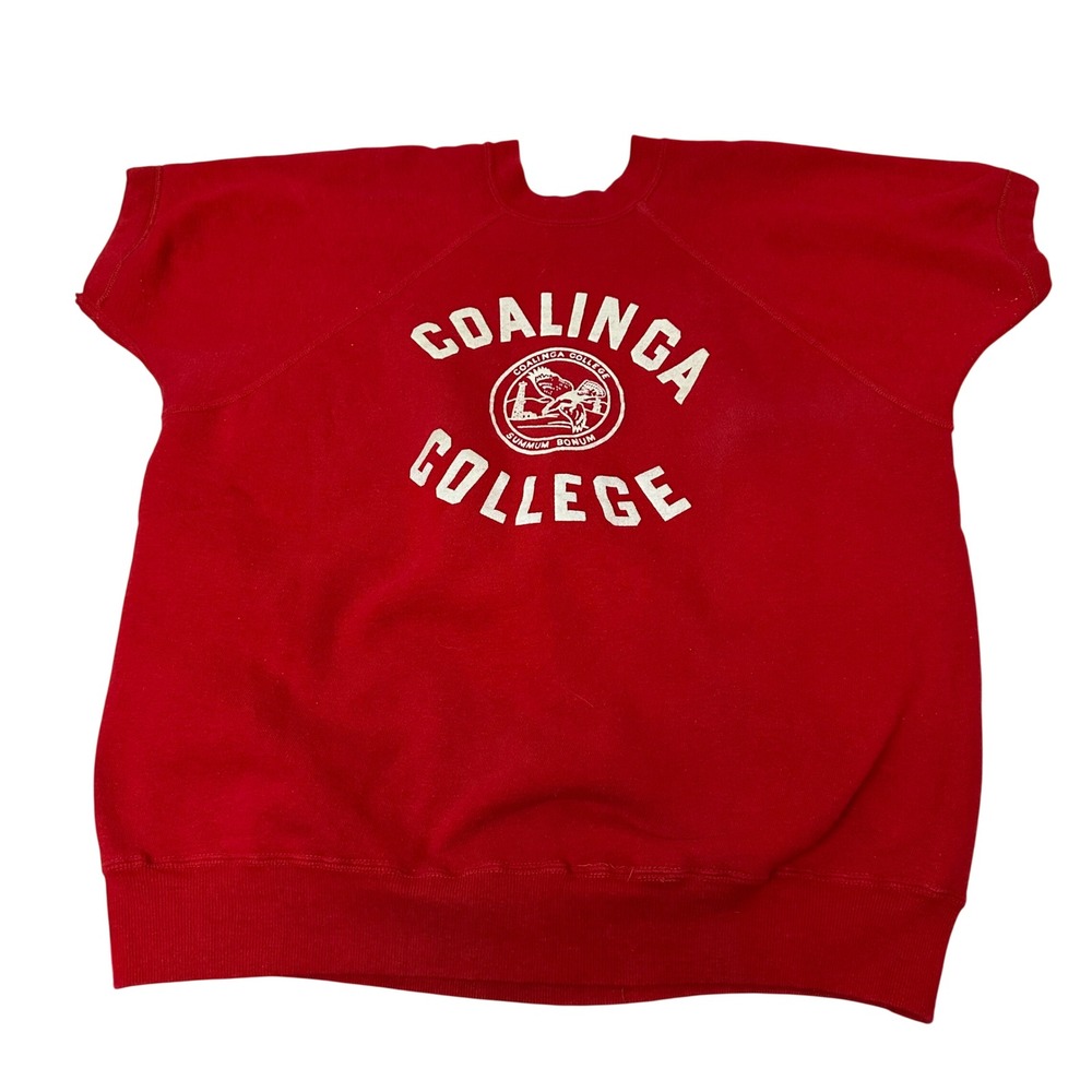 Vintage Champion Red Coalinga College Short Sleeve Sweatshirt 100% Cotton USA